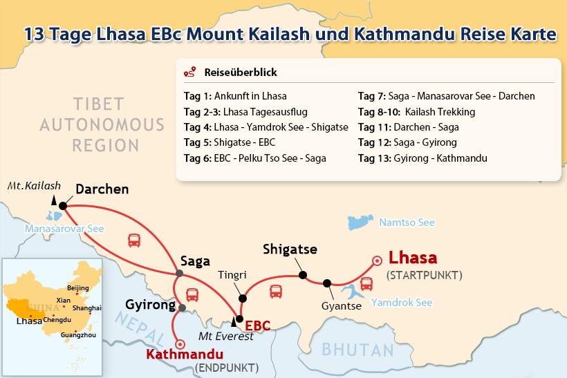 Karte: Überlandtour Kailash nach Kathmandu Karte: Überlandtour Kailash nach Kathmandu