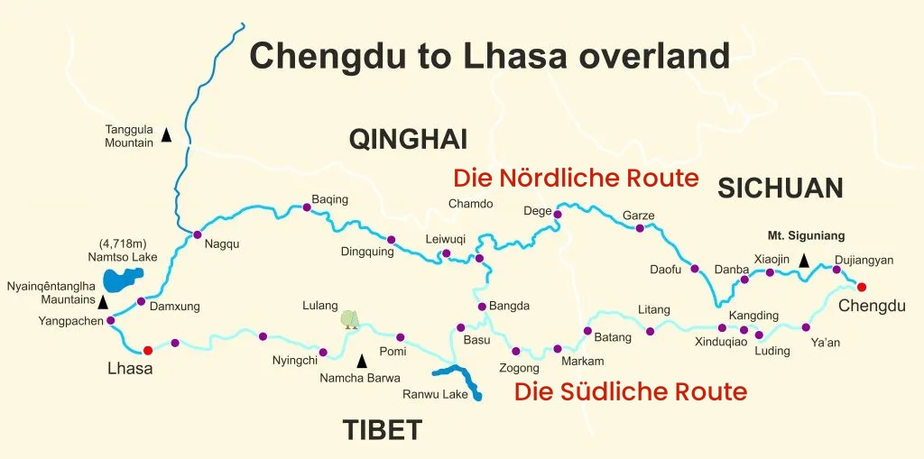 Anreise von Chengdu nach Lhasa auf der Sichuan-Tibet Highway Anreise von Chengdu nach Lhasa auf der Sichuan-Tibet Highway