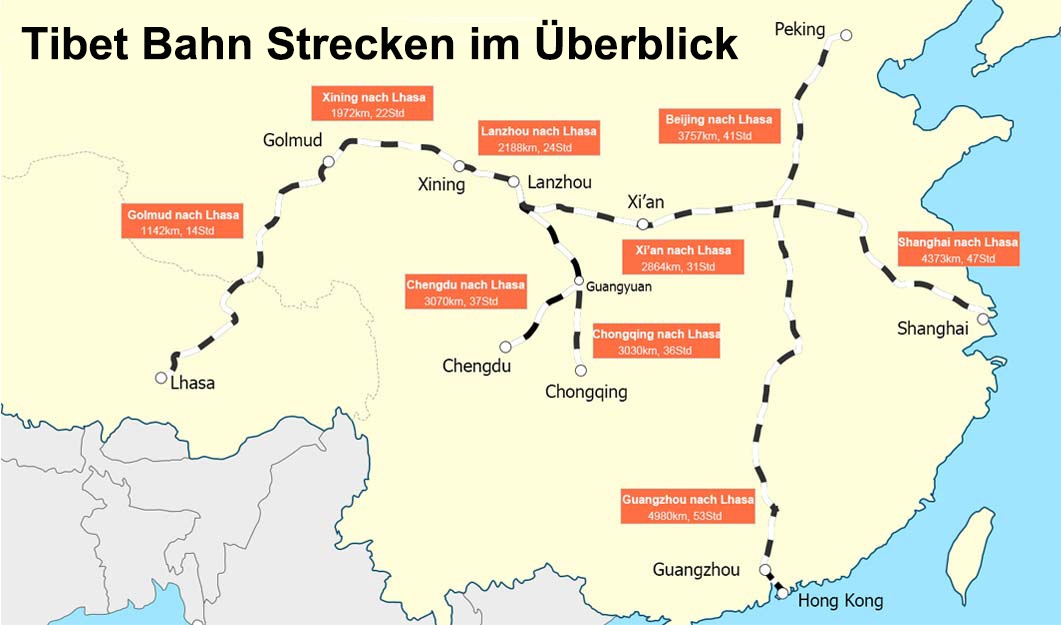 Streckenkarte der Tibet Bahn Streckenkarte der Tibet Bahn